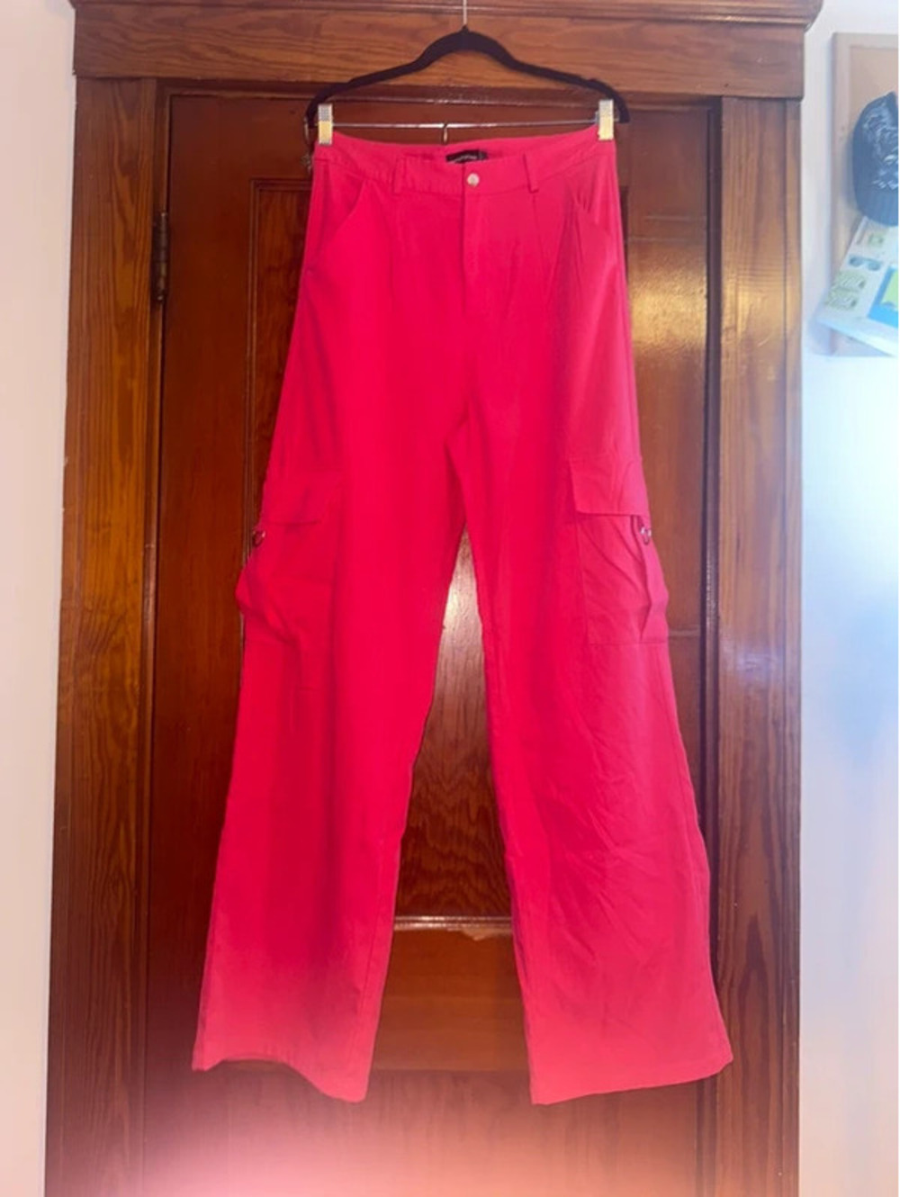 PrettyLittleThing Hot Pink Wide Leg Cargo Trousers - Size 8